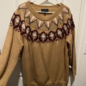 Lane Bryant Camel Sweater with Crew Neck and Nordic Pattern